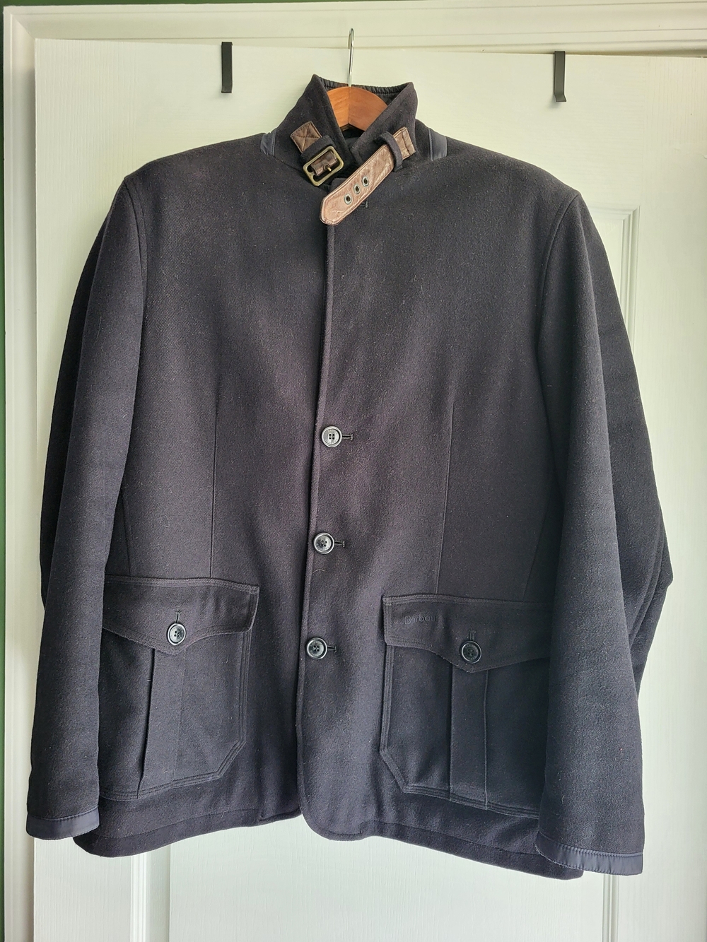 Barbour Barkston Greatcoat Fleece Lined Wool Navy Blue Jacket Size L